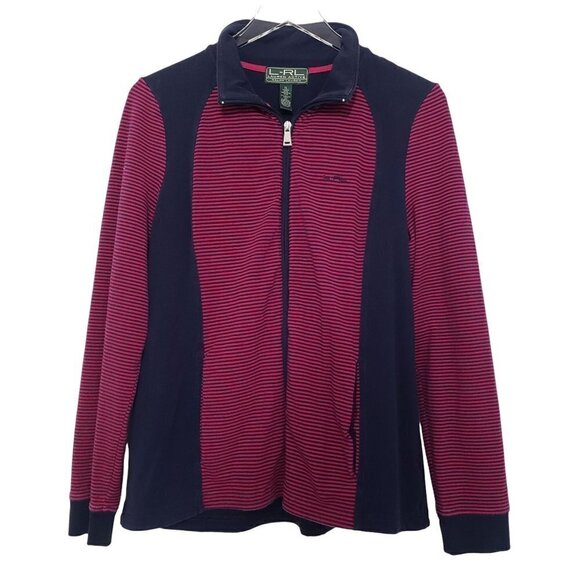 Lauren Ralph Lauren Athletic Jacket Stripe Cotton Stretch Full Zip Womens XL - Picture 1 of 8